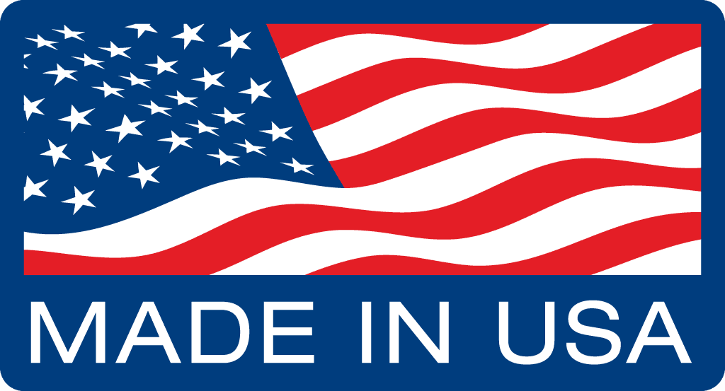 Made in the USA sticker with waving american flag