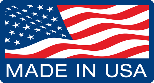 Made in the USA sticker with waving american flag