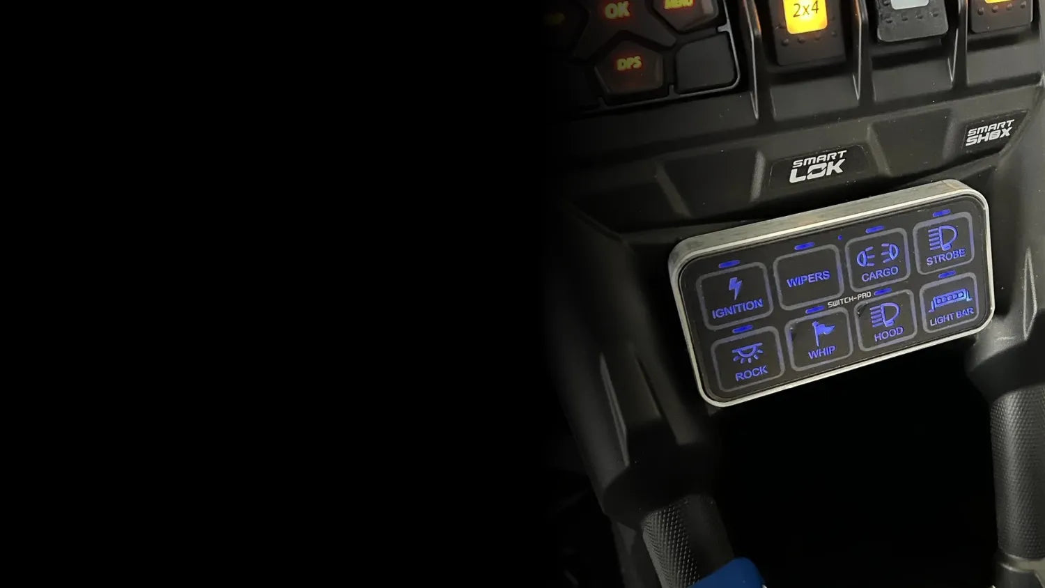 CNC-Machined Switch Pros 9100 Mount installed in Can-Am X3 dash — Made in the USA